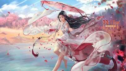 4K唯美古风桃花撑伞少女