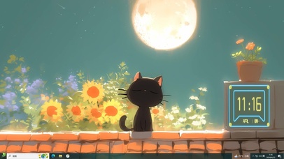 清新主题 赏月的小黑猫