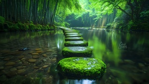 林间青苔溪水