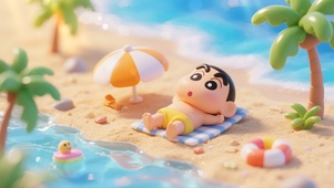 清新夏威夷海滩日光浴的小新