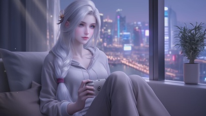 窗户边游戏美女