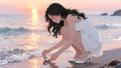 海边白裙长发姐姐