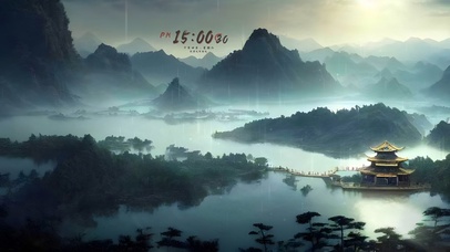 治愈雨天青山湖泊