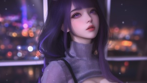 夜晚都市可爱毛衣女孩