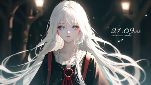 唯美夜灯白发少女