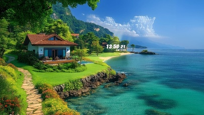 护眼清新海边房屋