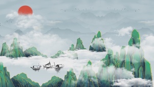 中国风国潮水墨山水画