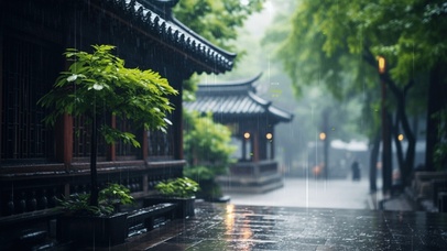 4K唯美雨中古巷