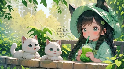 夏日喝果汁女孩