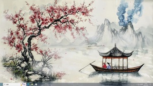 古风AI水墨山水插画-桌面主题