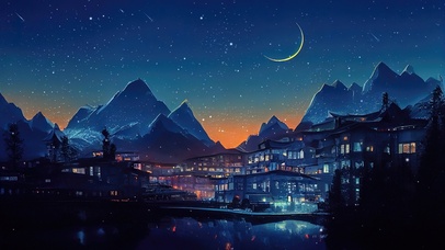 4K唯美治愈湖边小镇星空雪景