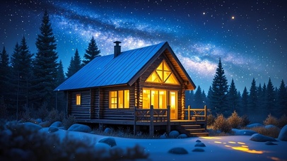 星夜雪小屋