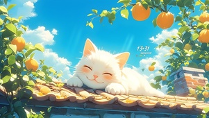 墙角上的橘子猫