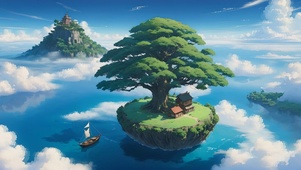 大树下的海岛小屋