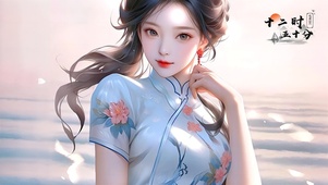唯美江边旗袍美女