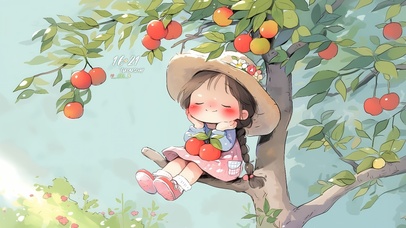 柿子树下的可爱少女