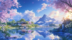 古风桃花湖景