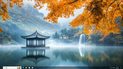唯美古风秋天湖景主题