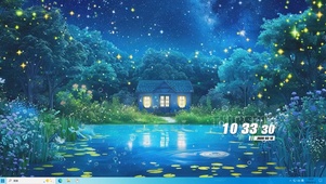 夜色护眼绿景河流桌面主题