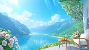 湖景山水阳光