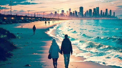 海边散步的人们