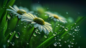 4K  雨中花草