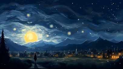 画中的小镇  壁纸