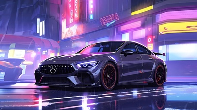 酷炫雨夜街头跑车	