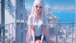 海边露台少女