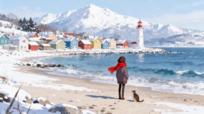 冬日看海的女孩