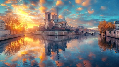 唯美治愈落日巴黎河畔