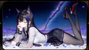 星空下趴着的黑丝少女-德克萨斯