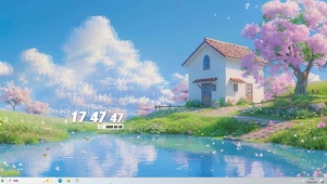 蓝天白云树木河流桌面主题