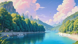 唯美治愈高山河流景色