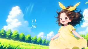 可爱白云下的少女