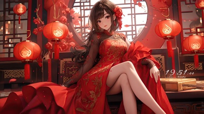 4k国风红裙少女