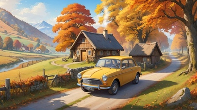 乡间小路上的汽车