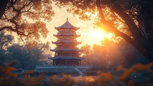 落日下的木塔