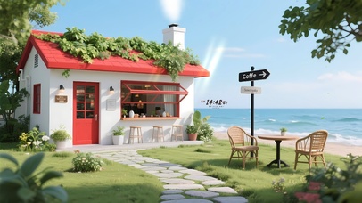 海边红色咖啡屋