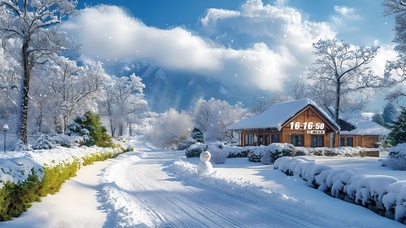 清新冬日街道房屋