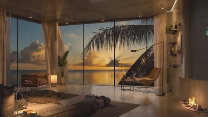 唯美治愈落日晚霞海景房