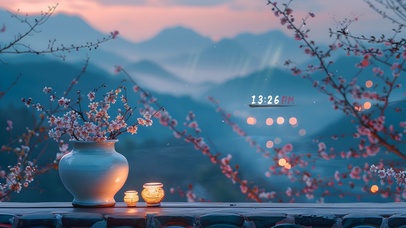 文艺古风樱花夜景	