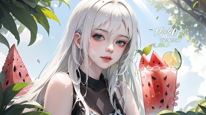 夏日西瓜饮料少女