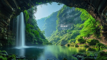 唯美护眼山洞瀑布