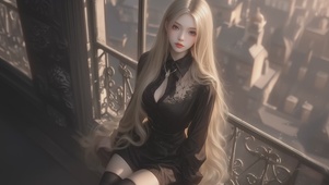 阳台边美女