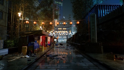 夜晚杂乱的小吃街道