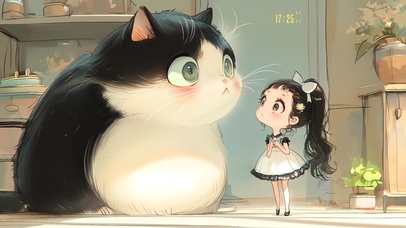 大猫咪与小女孩