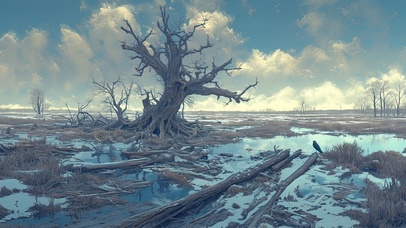 静谧孤寂森林湿地