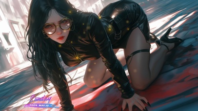 皮衣气质卷发美女