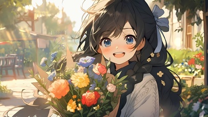 手捧花可爱女孩	